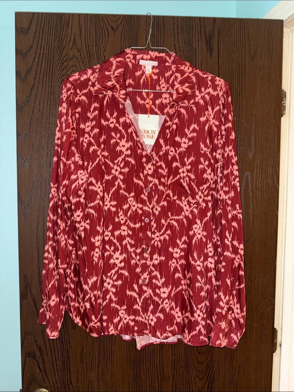 Knox Rose Red & Pink Patterned Button-Down Blouse